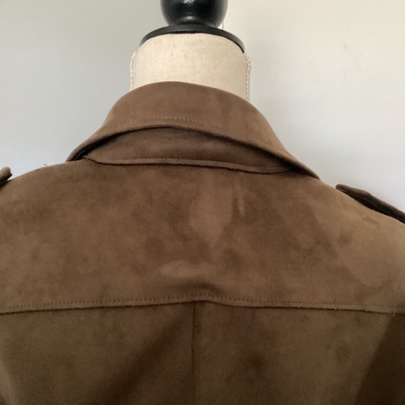 T TAHARI SIZE MEDIUM BROWN MOTO JACKET FAUX SUEDE - Picture 7 of 13